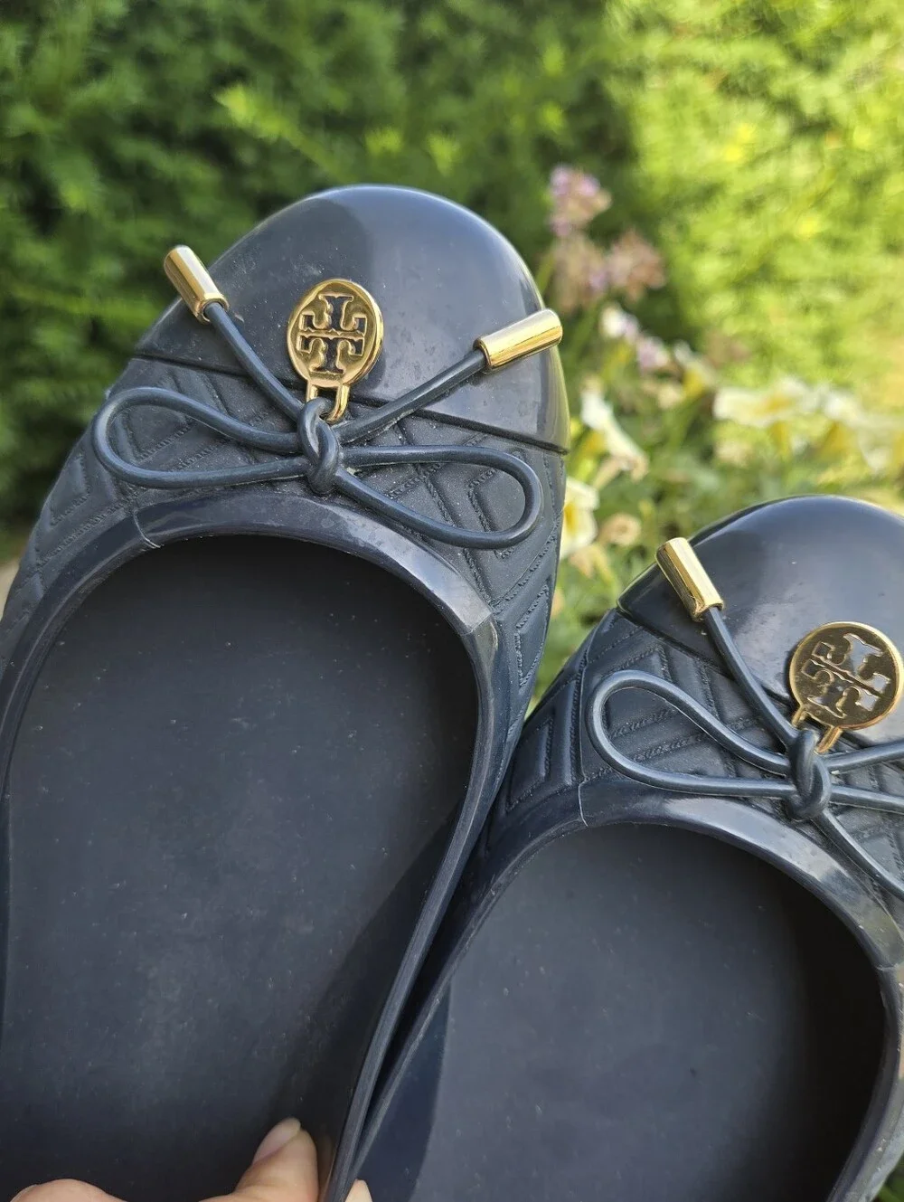 Tory Burch Jelly Flats Navy Blue Bow Size 8